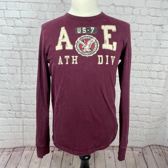 American Eagle Outfitters Other - American Eagle Long Sleeve T-Shirt Distressed Logo Maroon Color Small Athletic